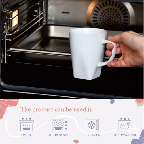 Miicol 14-SQUARE Porcelain Coffee Mugs Set Of 6, Large Coffee Cups 14 Oz, White Tea Cups, Ceramic Mugs For Latte, Cappuccino, Milk, Cocoa, Square Bottom thumb #4