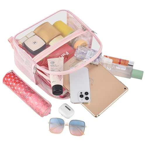 Image of Busiuw Clear Backpack for Stadium Events 12x12x6 Mini Small Sports Fan Backpacks with Front Pocket for Concert Sport Events Work Travel(Pink)