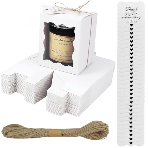 YankMooM 30 Pack White Kraft Gift Boxes,8.5 x 8.5 x 10cm Small Candy Boxes with Window Wedding Favour Boxes Party Treat Gift Boxes for Parties Birthdays Weddings Holidays