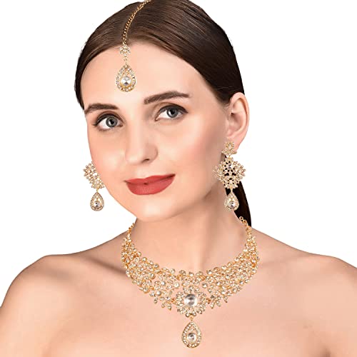 Touchstone New Indian Bollywood Charming Look Fine Filigree Sparkling Rhinestones Designer Jewelry Necklace Set In Gold Tone For Women. #TOP1