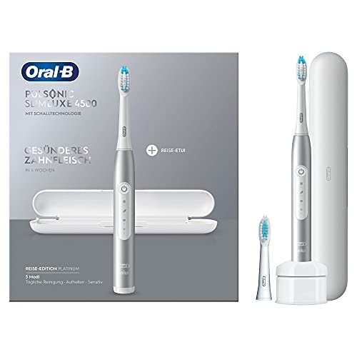Oral-B Pulsonic Slim Luxe 4500 Elektrische Schallzahnbürste, platin & Pulsonic Clean Aufsteckbürsten für Schallzahnbürsten, Zahnbürstenaufsatz für Oral-B Schallzahnbürste,2 Stück (1 er Pack) – Bild 4