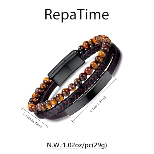 Tiger Eye Leather Bracelet Beaded Bracelet for Men Leather Bracelet - Many Layer Black Leather Bracelets Wristband with Adjustable Spiritual Jewelry, Trendy Design Gift for Men