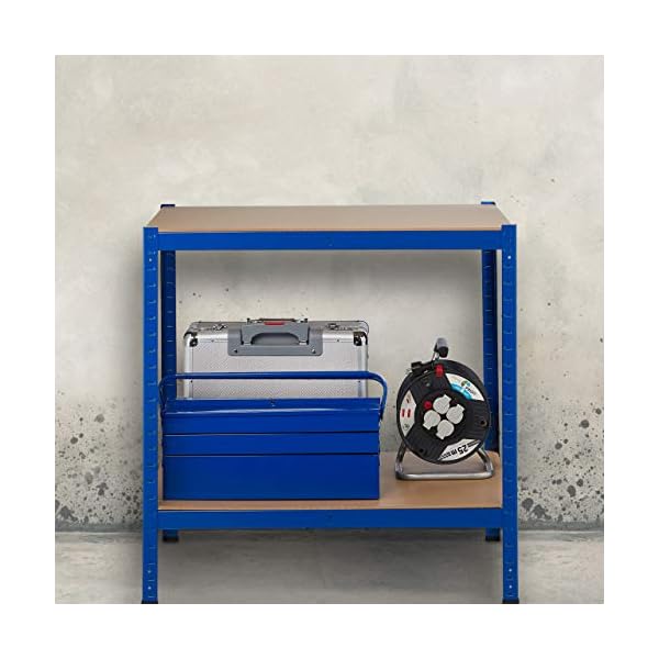 Relaxdays Schwerlastregal, Traglast 1060 kg, 4 Ebenen, zum Stecken, Keller, Garage, Stahl, HxBxT: 180x90x60 cm, blau – Bild 6