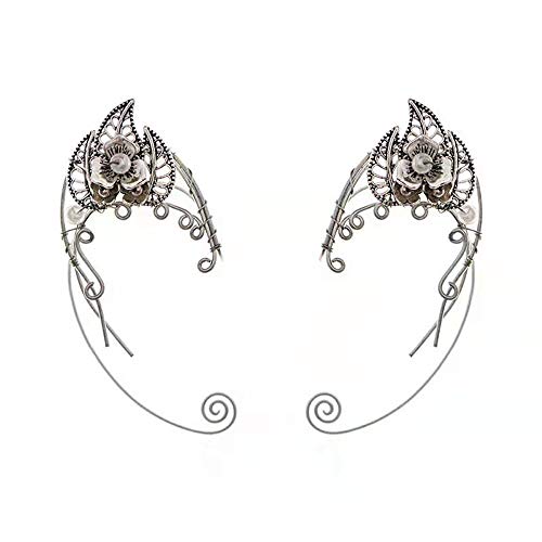 Yolmina Elf Ear Cuffs, Handmade Clip on Earrings - Pearl Wing Tassel Filigree Elven Earrings for Women - Fantasy Fairy Halloween Costume, Cosplay, Wedding, Handcraft
