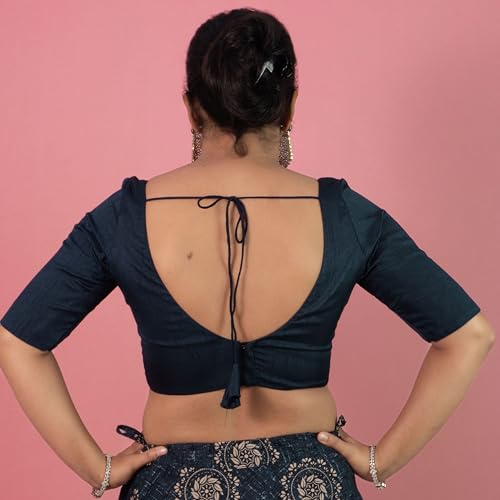 Image of FIGURE'S DESIGNER Women's Dupion Raw Silk Half Elbow Sleeves Sweetheart V Neck Sabyasachi Cut Readymade Saree Blouse S10