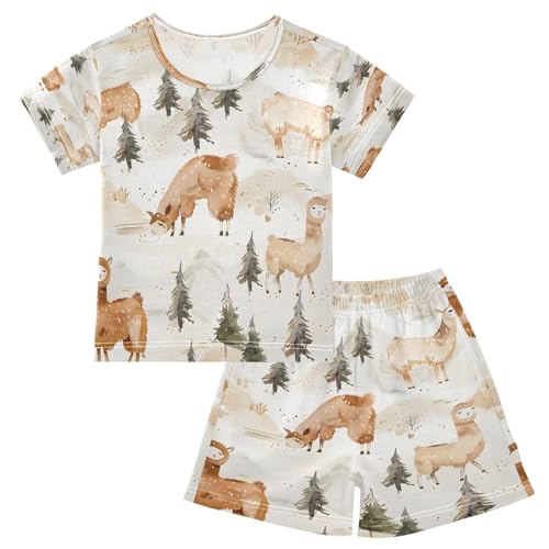 senya Alpaca and Tree 1 Summer Pajamas Set Short Cotton Sleepwear 2 Piece Multicolor