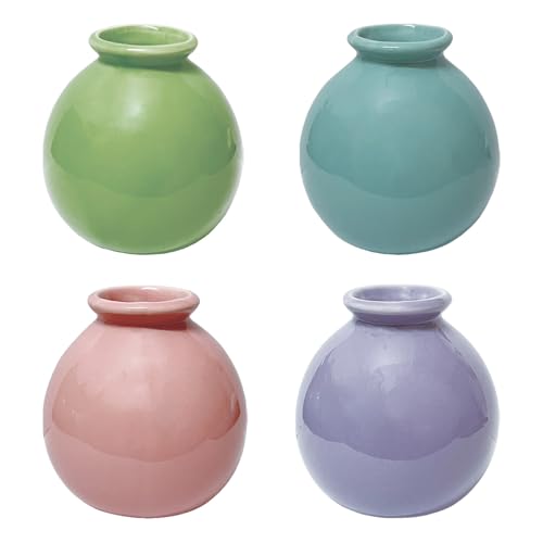 4 Pcs Colorful Ceramic Flower Vases, Minimalist Planters, Ceramic Bud Vases, Table Centerpiece Decorations for Classroom, Office, Living Room, Garden