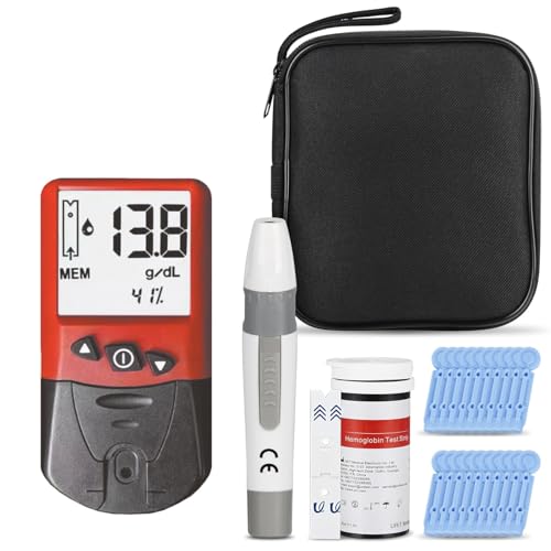 Hemoglobin Test Kits with 50 Hemoglobin Test Strips, Hemoglobin Test Meter for Home Use, Hemoglobin Tester at Home, Easy to Use and Read.