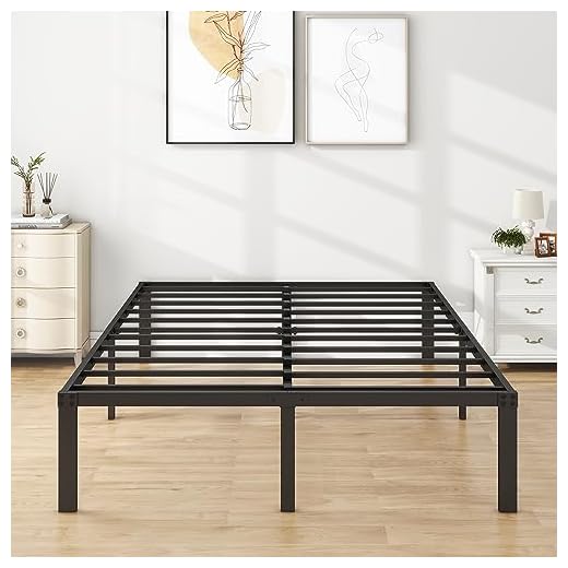 4ft6 Double Bed Frames, 36cm High Metal Platform Bed Frames Double with Storage Under Bed/Steel Slats Mattress Base, No Box Spring Needed, Enhanced Support Noise Free, Black