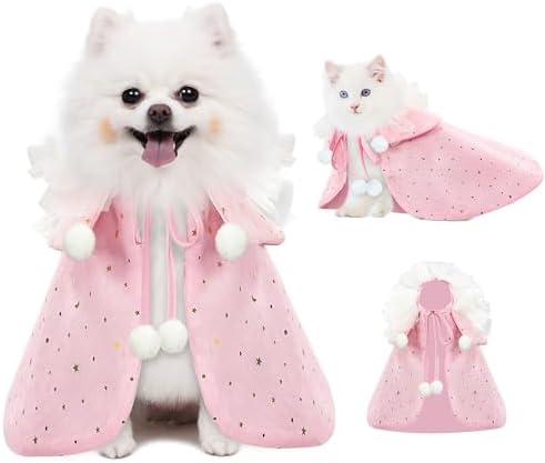 Pet Wedding Costume for Cat Small Dogs, Sparkly Cat Clothes Tulle Cloak for Puppy Kitten, Halloween Dog Outfit Suit for Party Holiday Christmas, Pink