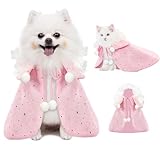 Picture of KOUPA Pet Wedding Costume for Cat Small Dogs, Sparkly Cat Clothes Tulle Cloak for Puppy Kitten, Halloween Dog Outfit Suit for Party Holiday Christmas, Pink