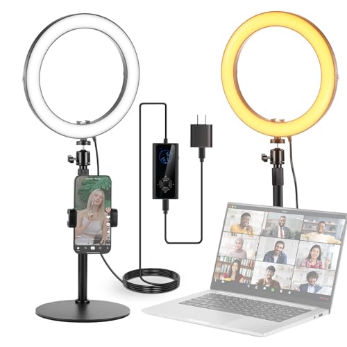 NEEWER 10' 20W LED Ring Light with Desk Stand Phone Holder for iPhone Laptop, Bi Color 2900K-7000K, USB C PD Input, CRI97+ 1660LX/0.5m, Selfie Makeup TikTok Recording Video Conference Lighting, RH10B