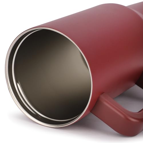 Image of House of Quirk 1200ML Tumbler with Handle & Simple Flip Straw - Car Cup Holder Friendly, Leak Resistant Stainless Steel Water Bottle with Rubber Base (Merlot)