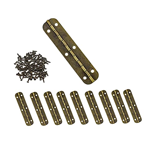 Brass Vintage Mini Hinge Furniture Cabinet Drawer Door Hinges Decorative Cabinet Jewelry Box Hinges 10PCS Vintage Box Hinges 65 x 15mm with 60Pcs Screws (Bronze Colour)