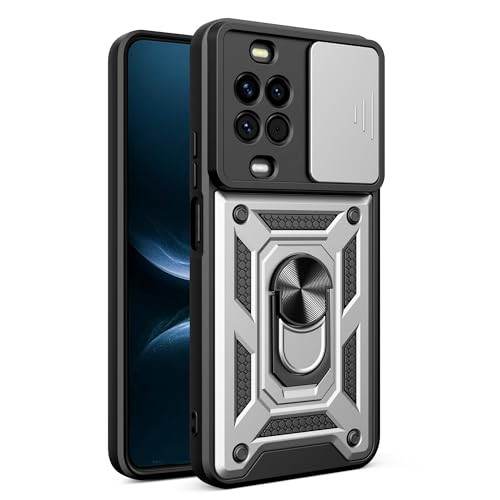 Lucyliy Compatible with Huawei nova 14 5G Phone Case [Shockproof Design][Magnetic Stand, Sliding Window for Lens] Silvery