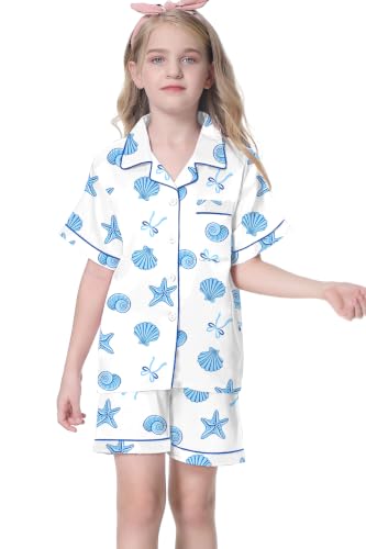 Image of Umeyda Women & Girls Pajamas Set, Soft Satin Lightweight Silk Button-Down Top with Shorts 2 Piece PJS for Mom Boys Kids Gifts