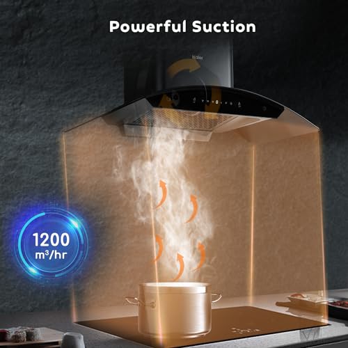 Image of Haier 90 cm 1200 m /hr Auto Clean Low Noise Curved Chimney Black Filterless with Oil Collector | 10 Yrs Motor & 4 Yrs Product Warranty | Touch & Gesture Control | Free Installation Kit | HVP-G94DGBGIN
