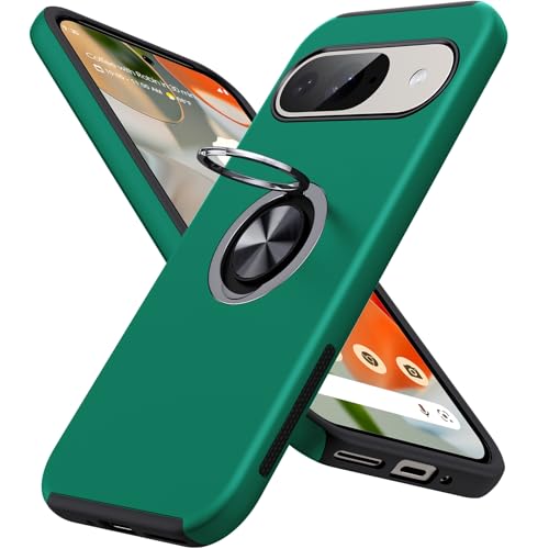 JAME for Google Pixel 9 Case/Pixel 9 Pro Case, Slim Fit Military Grade Shockproof Case with Ring Holder Stand Kickstand Protective Phone Case for Google Pixel 9/9 Pro, Green