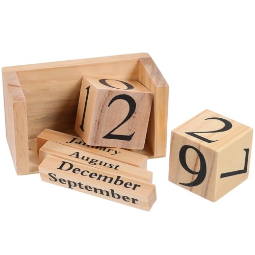 SAFIGLE Calendario de Sobremesa de Madera Natural Elegante Calendario Perpetuo de Bloques Decorativos para Escritorio y Oficina Decoración Práctica para Hogar y Trabajo