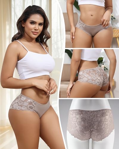 Aijolen Lace Bikini Panties Womens Cheeky Seamless Underwear Ladies No Show Hipster Underpants 6 Pack S-XXL4