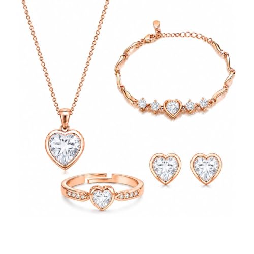 Image of Nilu's Collection Rose Gold And Silver Plated Heart Shape Jewellery Set For Women