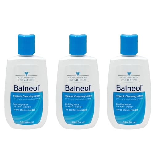Balneol Cleansing Lotion Cleans Soothes & Moisturizes Relieves Anal & Vaginal Irritation & Itching Non-Greasy Safe for Pregnancy Post-Partum Diarrhea & Hemorrhoids 1oz Pack of 3