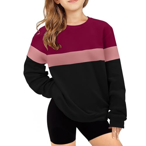 LRMQS Girls Casual Long Sleeve Sweatshirt Teen Crewneck Preppy Cute Pullover Shirts Fall Trendy Clothes Tops Tween Girls