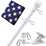 House Flag Pole With American Flag - Flagpoles Residential Kit with 5ft Tangle Free Metal Flag Pole,3x5 Embroidered US Flag,Holder Bracket,Heavy Duty Flag Poles for Outside House,Porch,Outdoor-White