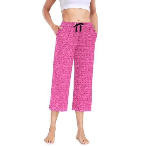 Capris large floral magenta fluide à taille élastique