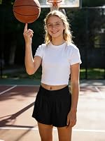 WIFFGO Girls Athletic Shorts 2 in 1 Elastic Waist Pockets Biker School Ball Games Running Sports Teen Summer Outfits Black — image 2