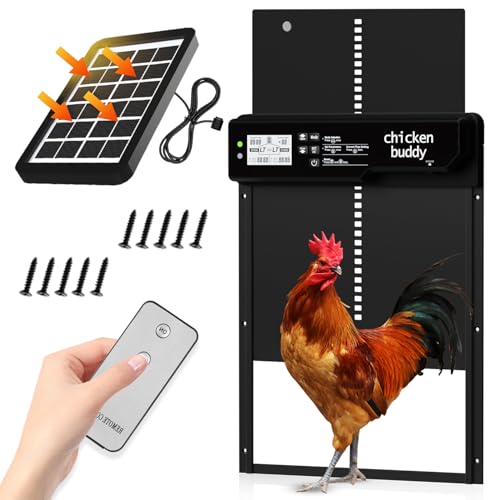 Automatic Chicken Coop Door Solar-Powered Chicken Coop Door with Remote Control - Smart Timer & Light Sensor, Anti-Pinch Safety Design, Large Weatherproof Entry for Poultry