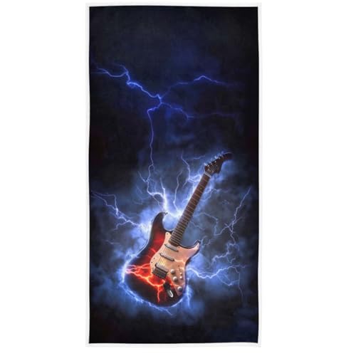 Naanle Cool Guitar in Fire and Water Print Soft Highly Absorbent Large Decorative Guest Hand Towel for Bathroom, Hotel, Gym and Spa (16 x 30 Inches)