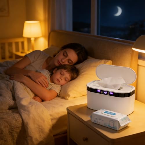 Feuchttücher Wärmer Baby 3 Heizstufen & Konstanttemperatur 10W USB Wipes Warmer mit LED-Nachtlicht Schnellheizung 8-10 Min, Wischtuchwärmer Handtuch große Kapazität Wärmegerät für Zuhause & unterwegs