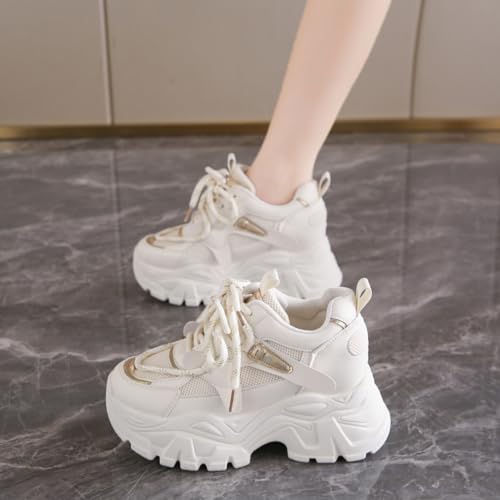 Image of Chunky Sneakers for Women, Fashionable and Height - Increasing Platform Sneakers Dad Shoes for Women, Casual Lace - up Walking Shoes