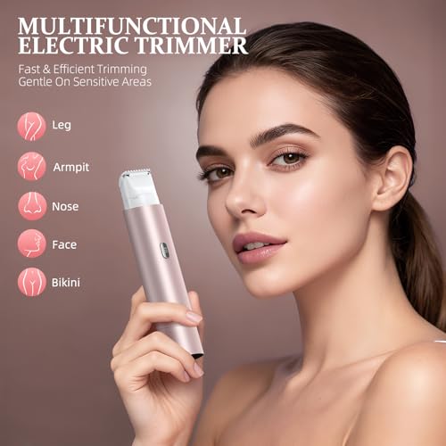 Image of Bikini Trimmer for Women, Dual Head Face Shaver Body Hair Trimmmer, IPX7 Waterproof Womens Electric Razor for Legs, Rose Gold