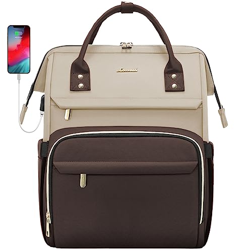 Lovevook Laptop Backpack For Women Fashion Business Computer Backpacks Travel Bags Purse Teacher Doctor Nurse Work Backpack With Usb Port, Fits 15.6-Inch Laptop Light Apricot-Coffee #TOP16