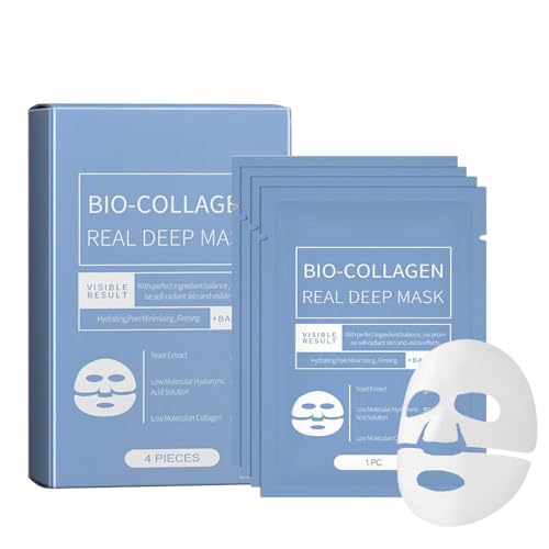 4 Stk Korean Bio-Collagen Real Deep Mask 4 pcs, Collagen Mask Overnight, Anti-Falten Lifting Gesichtsmaske, Kollagen Reverse Film Lösliche Kollagen SheetMask mit hydrolysierten Kollagenen (4 pcs)