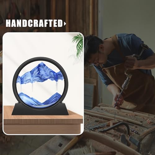 Wai Danie Moving Sand Art Picture 3D Hourglass Deep Sea Sandscape Liquid Motion Display Painting Flowing Sand Frame Relaxing Desktop Home Office Work Decor(Blue, 7") - Image 3