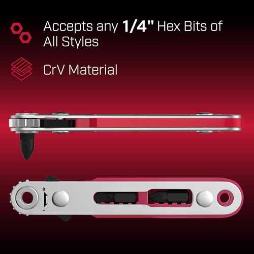 Image of Bates Mini Ratchet Wrench, 1 /4 inch Magnetic 90 Degree Screwdriver, Low Profile Right Angle Screwdriver for Tight Spaces (Pack of 2)