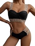 SheIn Damen Push Up Bikini Sets mit Leopard Mesh Sommer Swimsuits Bademode Sets 2 Piece Strandanzug Schwarz M
