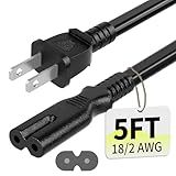 Vockjour 2 Prong AC Power Cord 5Ft Black, Universal Power Cable Replacement for Sony PS5/PS4/PS3 Slim, PlayStation 5 4 3, Xbox One X/S, Xbox Series X/S, TV, Printer-ETL Listed
