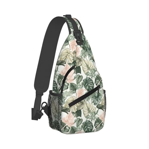 Image of SUPLUCHOM Sling Bag Tropical Leaf Pattern Hiking Daypack Crossbody Shoulder Backpack Travel Chest Pack for Men Women