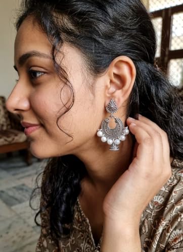 Image of Oxidized Designer Stud Earrings Set of 16 with Folding Jewelry Box | Traditional & Modern Earring Set for Women & Girls
