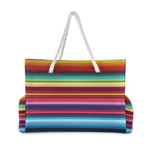 ATTX Colorful Mexico Stripe Beach Bags for Women - Large Beach Bags with Zipper Waterproof Sandproof Swim Pool Bag Large Tote#1632