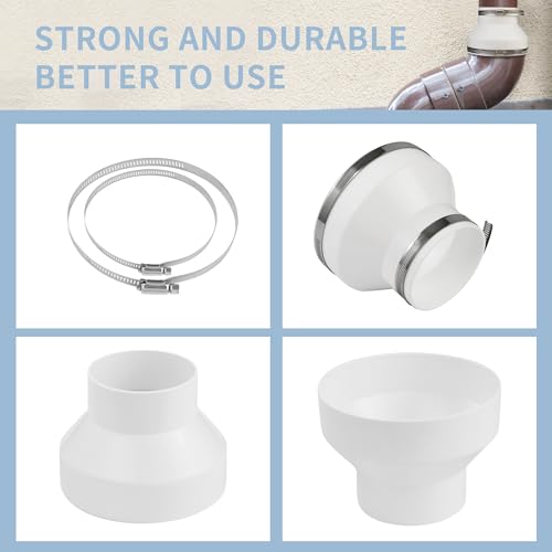BUCOMTU Runder Abluftschlauch Adapter 150-100 mm mit 2 Edelstahl Rohrschellen, Reduzierstück aus ABS, für Lüftungskanäle