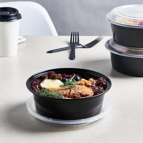 Image of [1000 ml (32oz) 25 Count, Round, Black Reusable Plastic Food Storage Containers with Lid | Airtight, Microwave Safe Containers | Perfect for Meal Prep, Storage, Takeaway & Food Delivery