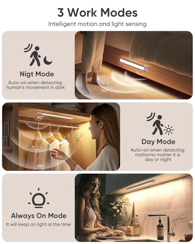 Image of 10inch Under Cabinet Lighting Wireless, LED Rechargeable Motion Sensor Light Indoor, Closet Lights with Remote, 3 Color Temps, Dimmable, Magnetic Under Counter Light for Kitchen, Stair, 4 Pack