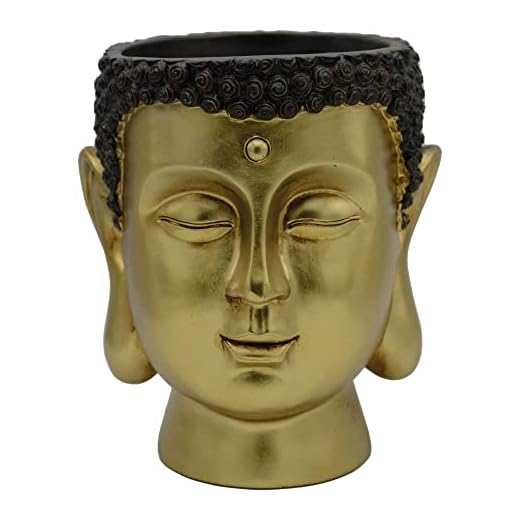 UNUS Cabeza de Buda de polirresina para maceta, color dorado