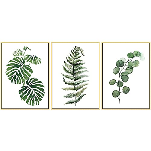 Affiche mur toile peinture plantes vertes pour décoration salon moderne 40x60cm x3