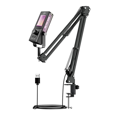 Microphone à condensateur USB avec réduction du bruit et touche muette en métal pour jeu